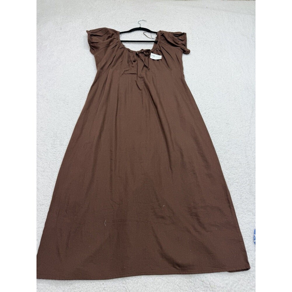 Old Navy Midi Dress Brown Short Sleeve Scoop Neck Cotton Vacay Resort Large NWT